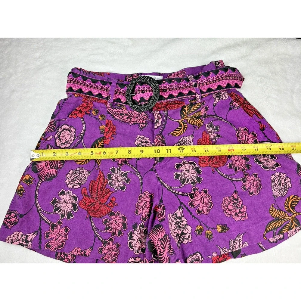 Nicole Miller New York Linen Shorts Womens 6 Purple Floral Print Belted Boho